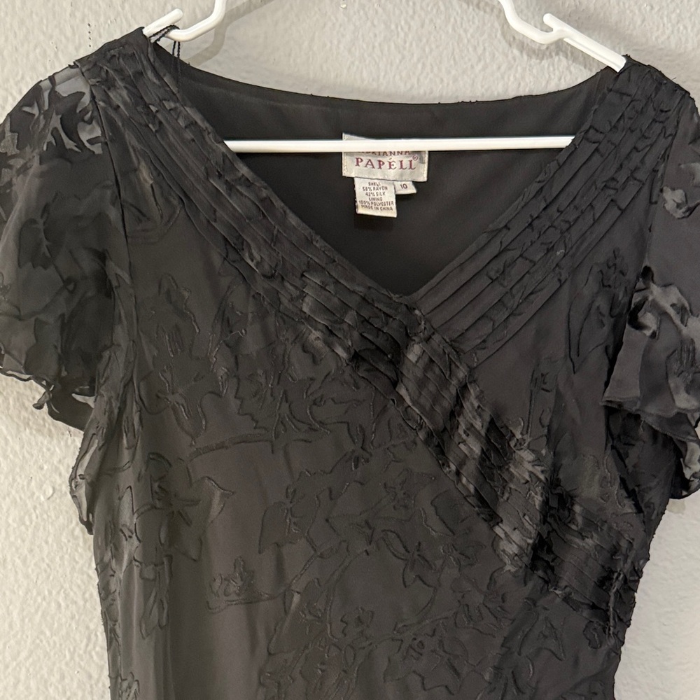 Vintage Adrianna Papell silk burnout Elegant Black Asymmetrical Dress flutter - Picture 9 of 13
